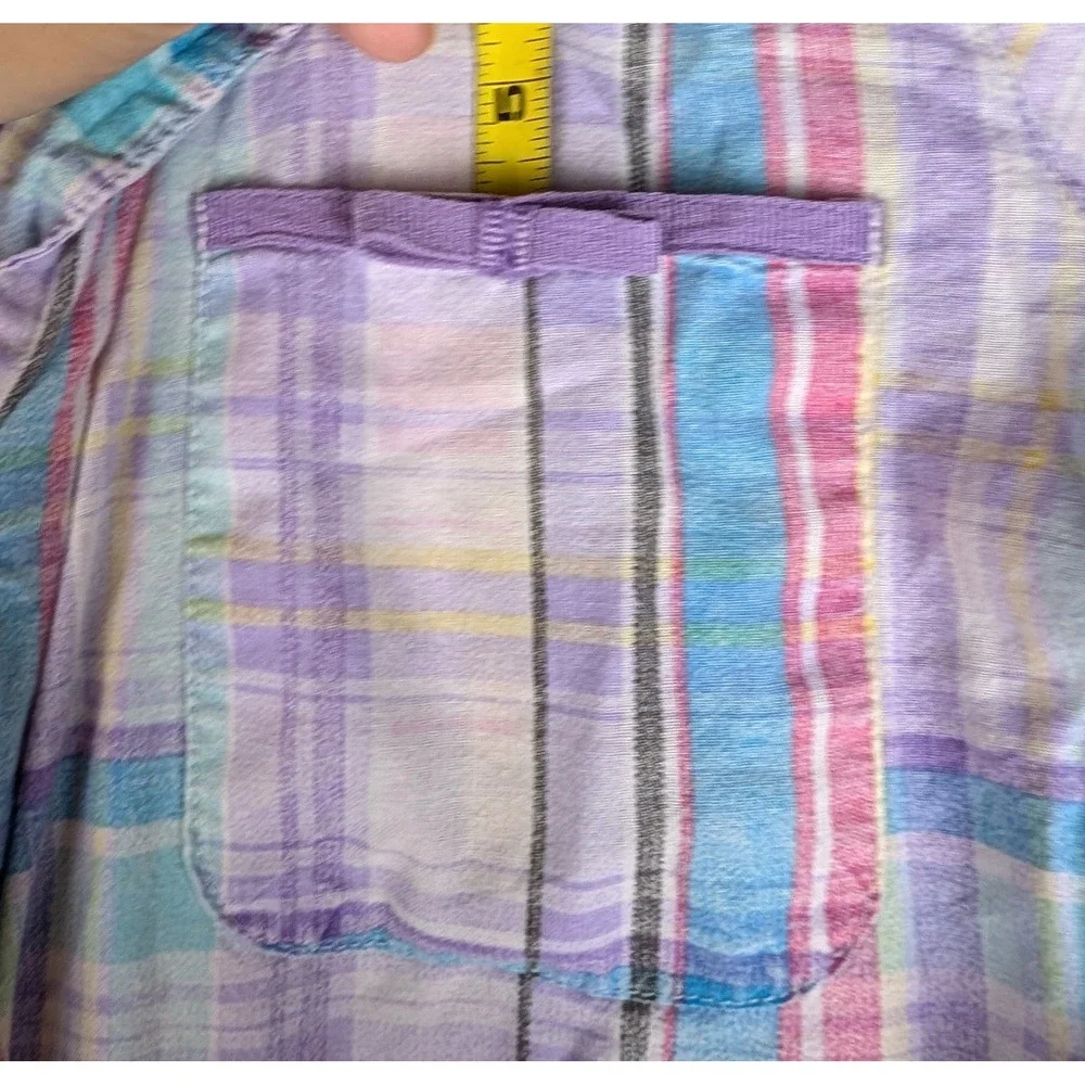 Dreams & Co Womens Pastel Plaid Cotton Pajama Set 2PC Purple Blue Pink Large